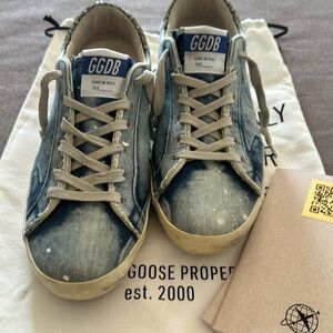 Golden goose denim splattered paint sparkle heel size 40. Like GGDB new.